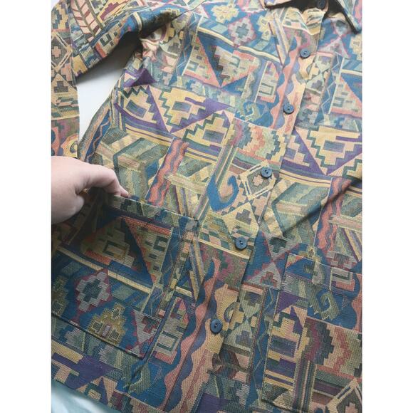 Vintage Fashion Formulas Tapestry Art to Wear Geometric Button Down Shirt Small - Picture 2 of 4